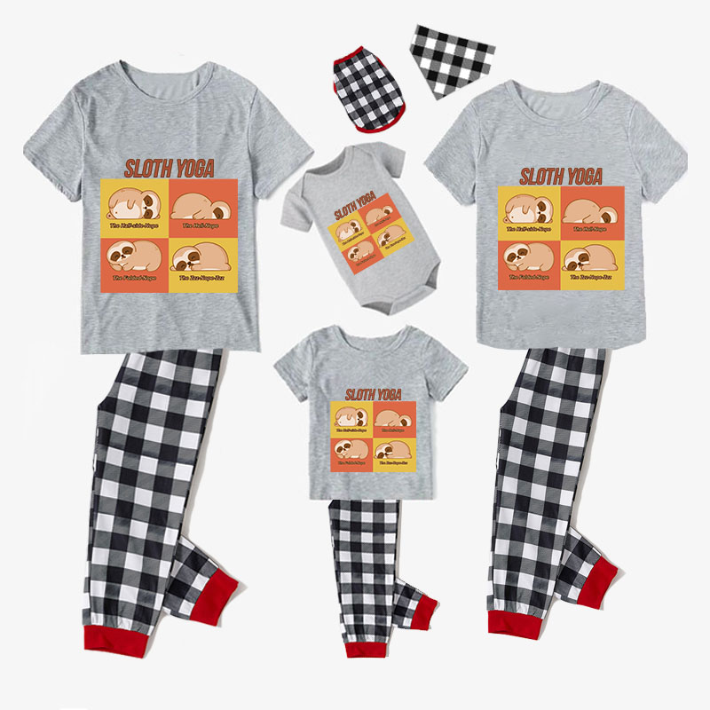 Family Matching Pajamas Exclusive Design Sloth Yoga Gray Short Long Pajamas Set