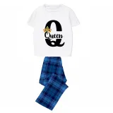 Family Matching Pajamas Exclusive Design King Prince Princess Queen Blue Plaid Pants Pajamas Set