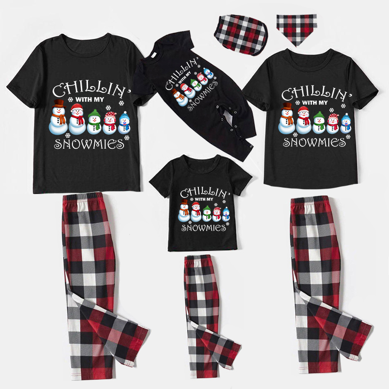 Christmas Matching Family Pajamas Chillin with Five Snowimes Black Short Pajamas Set