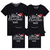 Family Matching Christmas Tops Exclusive Design Luminous 2023 Merry Christmas Hat Family Christmas T-shirt