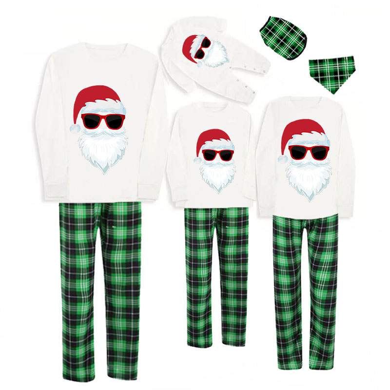 Christmas Matching Family Bearded Santa Claus Green Plaids Pajamas Set