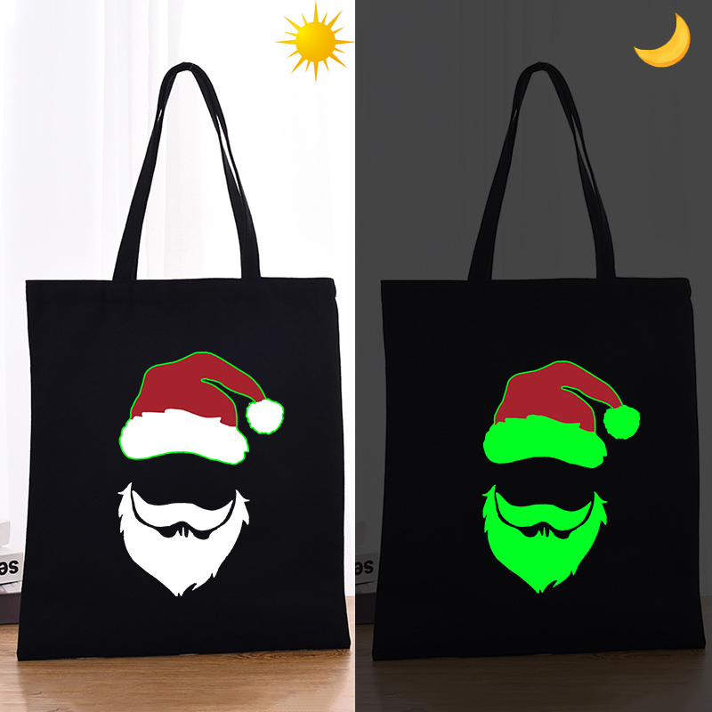 Christmas Eco Friendly Luminous Santa Handle Canvas Tote Bag
