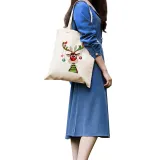 Christmas Eco Friendly Funny Hanging Ornaments Antler Handle Canvas Tote Bag