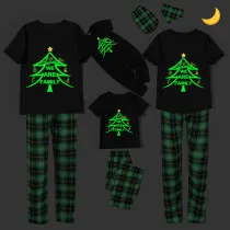 Christmas Matching Family Pajamas Luminous Glowing We Are Family Tree Black Short Pajamas Set