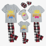 Family Matching Pajamas Exclusive Design King Prince Princess Queen Gray Short Long Pajamas Set