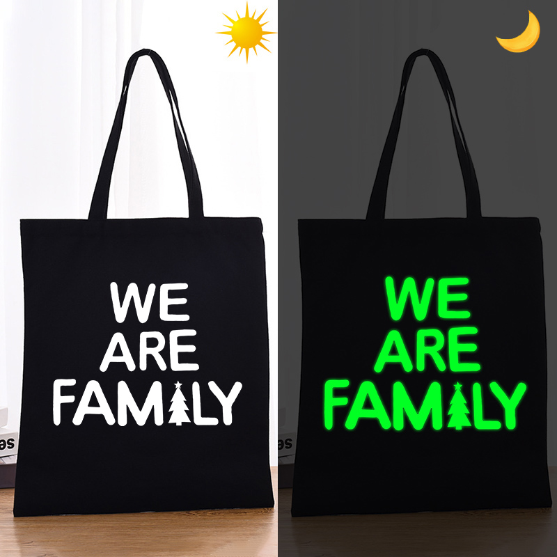 Christmas Eco Friendly Luminous We Are Family Handle Canvas Tote Bag