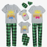 Family Matching Pajamas Exclusive Design King Prince Princess Queen Green Plaid Pants Pajamas Set