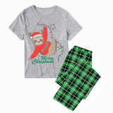 Christmas Matching Family Pajamas Merry Christmas Light Strings Sloths Green Plaid Pajamas Set