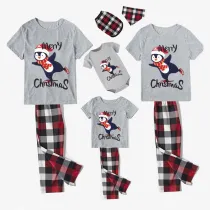 Christmas Matching Family Pajamas Merry Christmas Flying Penguin Gray Short Pajamas Set