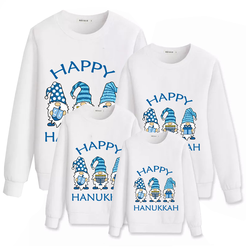 Family Matching Christmas Tops Exclusive Design Happy Hanukkah Gnomies Family Christmas Sweatshirt