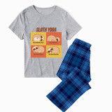 Family Matching Pajamas Exclusive Design Sloth Yoga Blue Plaid Pants Pajamas Set