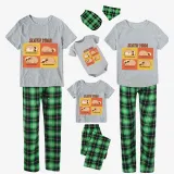 Family Matching Pajamas Exclusive Design Sloth Yoga Green Plaid Pants Pajamas Set