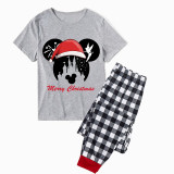 Christmas Matching Family Pajamas Cartoon Mouse With Christmas Hat Blue Plaids Pajamas Set