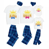 Family Matching Pajamas Exclusive Design King Prince Princess Queen Blue Plaid Pants Pajamas Set