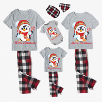 Christmas Matching Family Pajamas Merry Christmas Hat Penguin Gray Short Pajamas Set