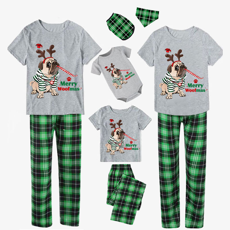 Christmas Matching Family Pajamas Dachshund Merry Christmas Short Sleeve Geen Plaids Pajamas Set