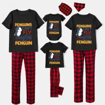 Family Matching Pajamas Exclusive Design Penguins Can't Fly I Can't Fly Therefore I Am A Penguin Black And Red Plaid Pants Pajamas Set