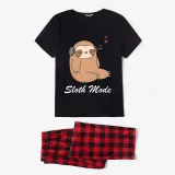 Family Matching Pajamas Exclusive Design Sloth Mode Black And Red Plaid Pants Pajamas Set