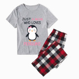 Family Matching Pajamas Exclusive Design Just Who Love Penguins Gray Short Long Pajamas Set