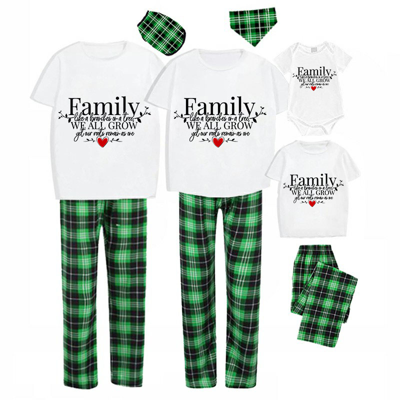 Family Matching Pajamas Exclusive Design Family Like Brarches Or A Tree We All Grow Yet Our Roots Remain As One Green Plaid Pants Pajamas Set