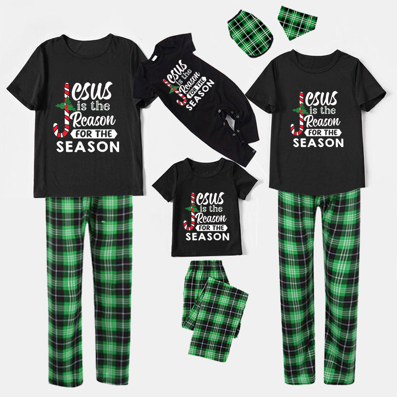 Christmas Matching Family Pajamas Jesus Is The Reason For The Season Black Short Pajamas Set
