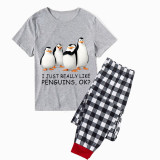 Family Matching Pajamas Exclusive Design I Just Really Like Penguins Ok Gray Short Long Pajamas Set