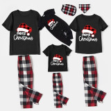 Christmas Matching Family Pajamas Merry Christmas Plaids Hat Black Short Pajamas Set