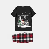 Christmas Matching Family Pajamas Crosses Snowmies Black Short Pajamas Set