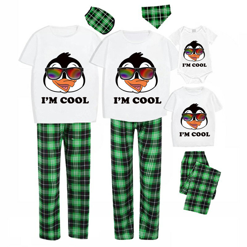 Family Matching Pajamas Exclusive Design I'm Cool Green Plaid Pants Pajamas Set