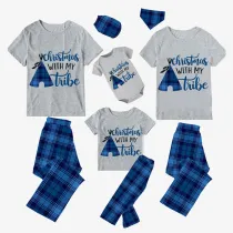 Christmas Matching Family Pajamas Christmas with My Tube Short Blue Plaids Pajamas Set