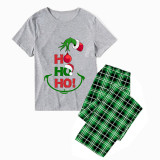 Christmas Matching Family Pajamas HO HO HO Monster Short Sleeve Green Plaids Pajamas Set