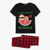 Family Matching Pajamas Exclusive Design Lazy Days Of Summer Black And Red Plaid Pants Pajamas Set