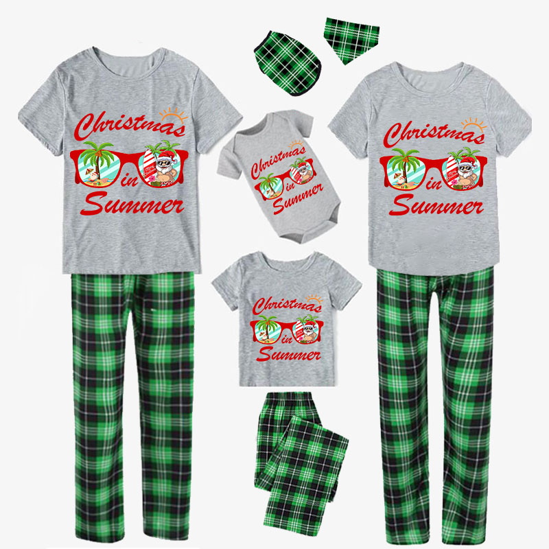 Christmas Matching Family Pajamas Holiday Christmas Summer Short Gray Pajamas Set