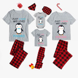 Family Matching Pajamas Exclusive Design Just Who Love Penguins Gray Short Long Pajamas Set