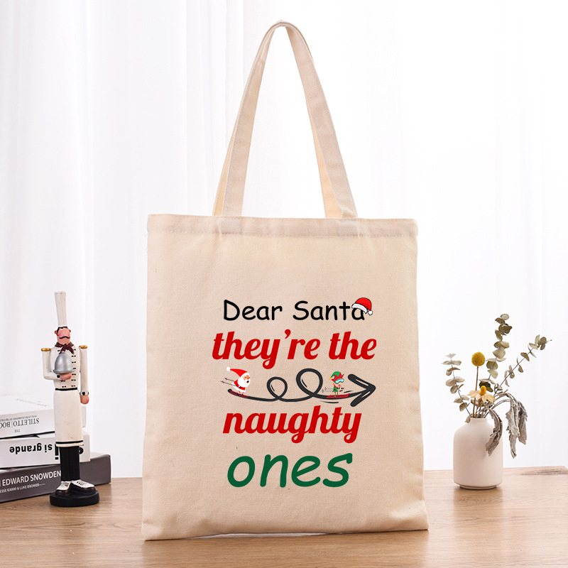 Christmas Eco Friendly Dear Santa We are Naughty Ones Handle Canvas Tote Bag
