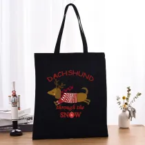 Christmas Eco Friendly Dachshund Through The Snow Handle Canvas Tote Bag