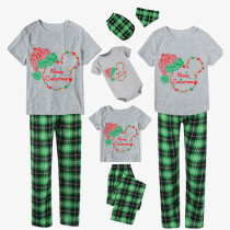 Christmas Matching Family Pajamas Merry Christmas Cartoon Mouse Green Plaids Pajamas Set