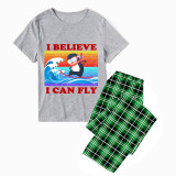 Family Matching Pajamas Exclusive Design I Believe I Can Fly Green Plaid Pants Pajamas Set