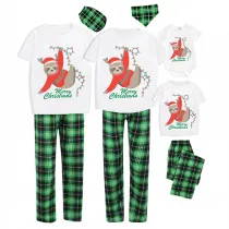 Christmas Matching Family Pajamas Merry Christmas Light Strings Sloths Green Plaid Pajamas Set