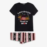 Christmas Matching Family Pajamas Dachshund Through The Snow Black Reindeer Pajamas Set