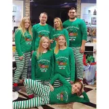 Christmas Matching Family Pajamas Dachshund Through The Snow Green Stripes Reindeer Pajamas Set