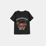 Christmas Matching Family Pajamas Dachshund Through The Snow Black Short Pajamas Set