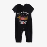 Christmas Matching Family Pajamas Dachshund Through The Snow Black Short Pajamas Set