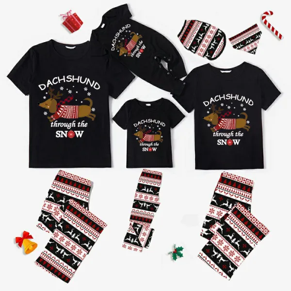 Christmas Matching Family Pajamas Dachshund Through The Snow Black Reindeer Pajamas Set