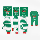 2023 Christmas Matching Family Pajamas Dachshund Through The Snow Green Stripes Pajamas Set