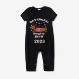 2023 Christmas Matching Family Pajamas Dachshund Through The Snow Black Pajamas Set