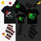 Christmas Matching Family Pajamas Luminous Glowing Cartoon Mouse Hat Black Short Pajamas Set