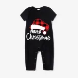 Christmas Matching Family Pajamas Luminous Glowing Christmas Hat Black Short Pajamas Set