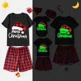 Christmas Matching Family Pajamas Luminous Glowing Christmas Hat Red Pajamas Set