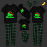 Christmas Matching Family Pajamas Luminous Glowing Christmas Hat Black Short Pajamas Set